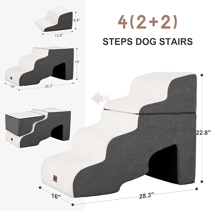 Dog Stairs for High Beds with Tunnel, 4-Step Dog Steps for Small Dogs and Cats - Image 2