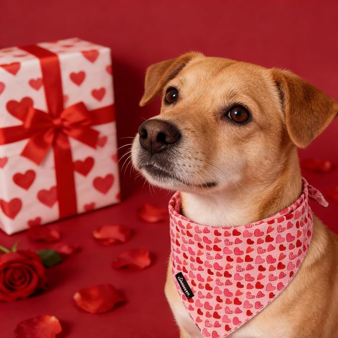 ARING PET Valentine Dog Bandana, Cute Pink Red Pink Pet Bandanas Scarf Triangle - Image 2