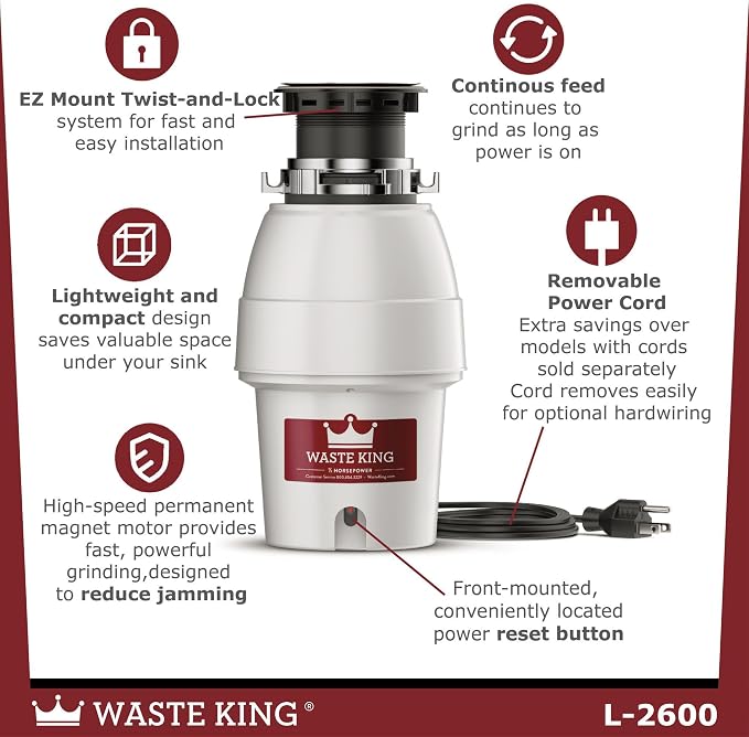 Waste King Legend Series Continuous Feed Garbage Disposal - Image 3