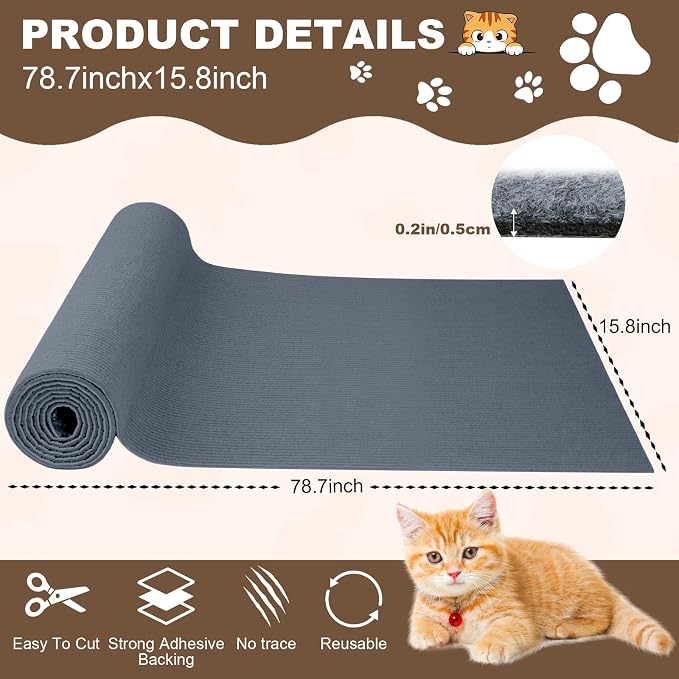 Cat Scratch Furniture Protector, 78.7"x15.8" Cat Scratching Mat, Trimmable - Image 2