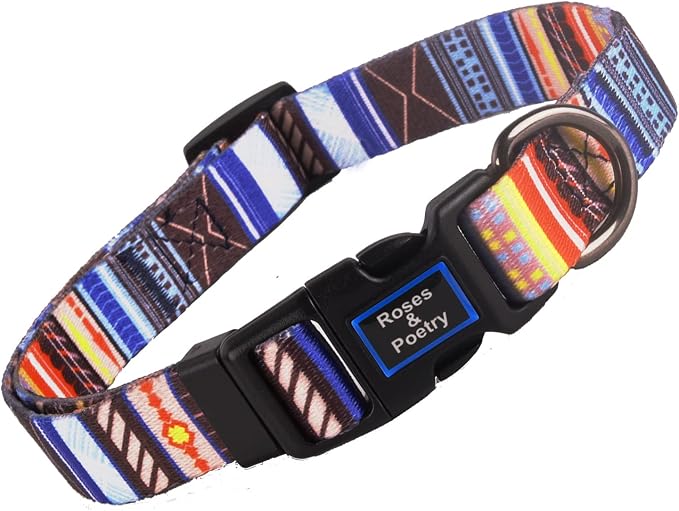 Roses&Poetry Dog Collar with Colourful Stripe Patterns, Adjustable Durable by RosesPoetry