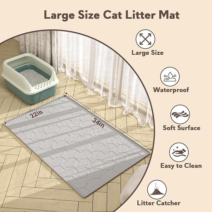 Cat Mat for Litter Box, Large 34" X 22" Cat Litter Mat, Waterproof Silicone Pad - Image 4