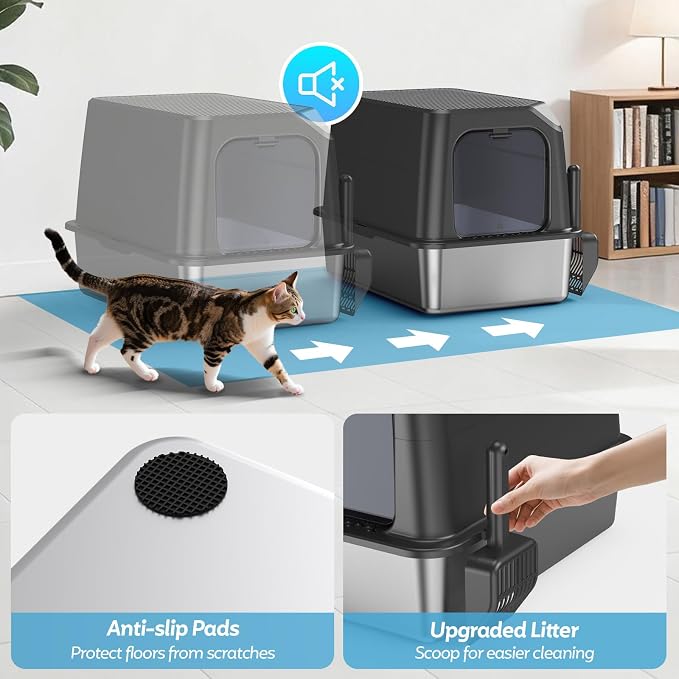 Enclosed Stainless Steel Cat Litter Box - Image 6