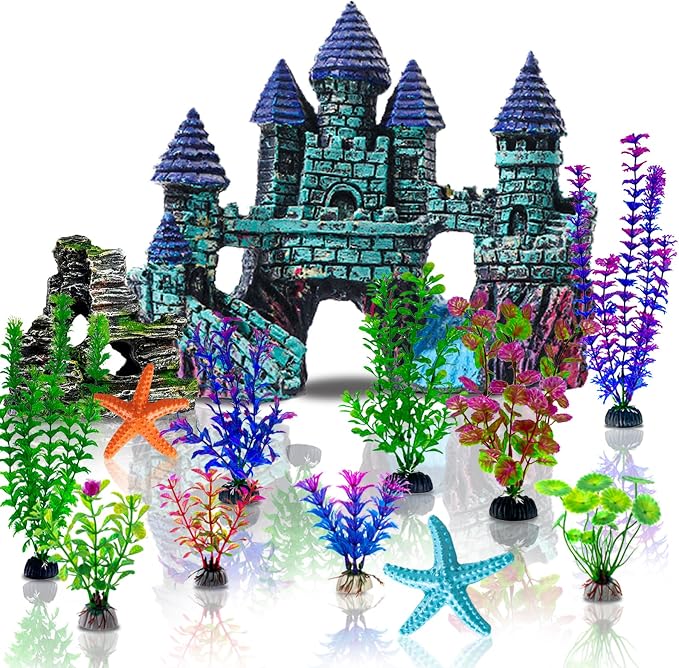 13 Pieces Aquarium Decorations Kit, Fish Tank Decorations Set Small Resin by Mechpia
