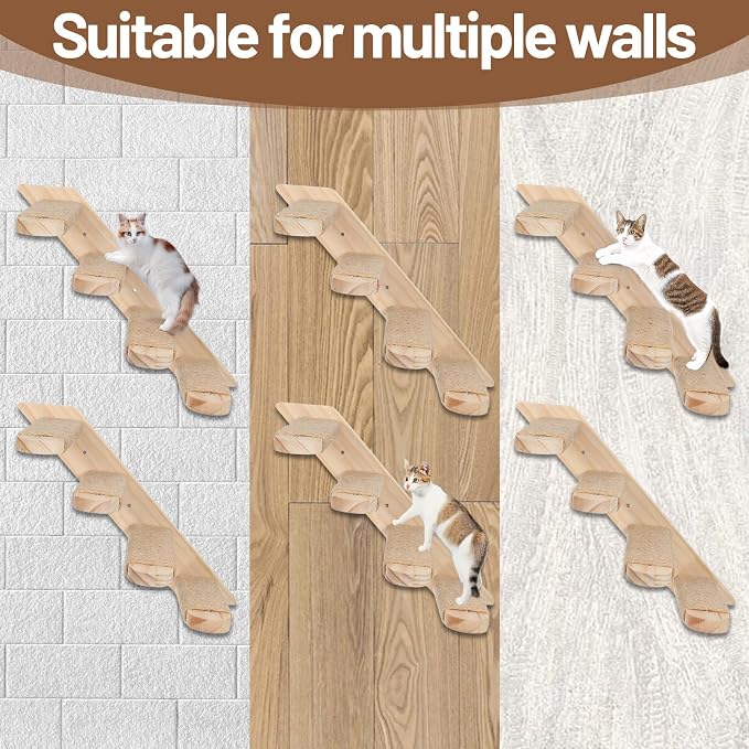 2 Pack 4 Steps Cat Wall Shelves, Wood Wall Mounted Stairs - Image 6