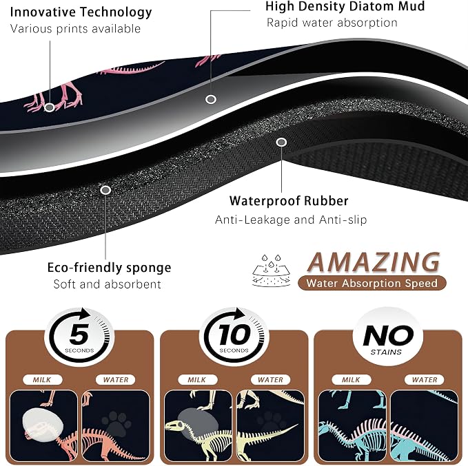 Dinosaur Skeleton Dog Cat Food Mat, Vintage Color Absorbent Pet Feeding Mat - Image 3