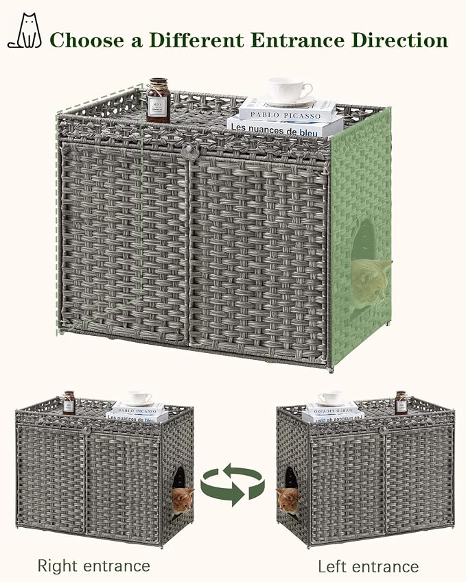 Cat Litter Box Enclosure Furniture, Handwoven Rattan Hidden Litter Box - Image 6