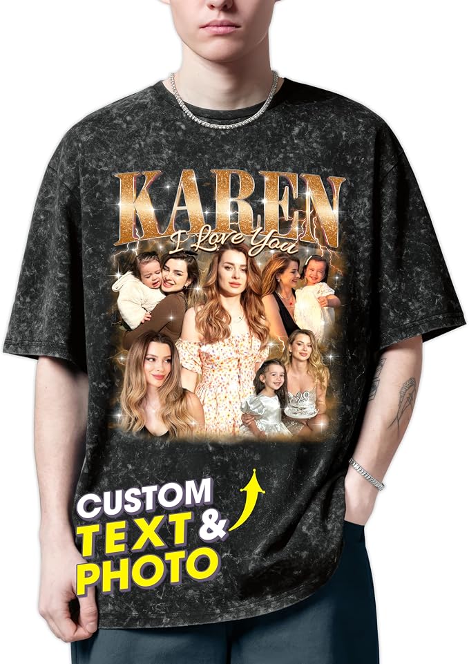 H-DEWALL Custom T Shirts Mineral Wash Tshirt Bootleg Rap Tee Customized Gifts by H-DEWALL