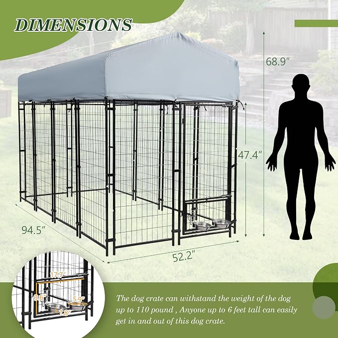 Grepatio Outdoor Dog Kennel for Large Dogs, Heavy Duty Welded Wire Steel Dog - Image 7