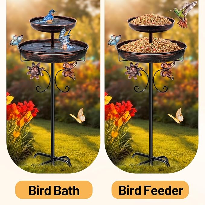 Daoeny Bird Bath for Outside, 42In Vintage Freestanding Birdbaths for Outdoors - Image 4