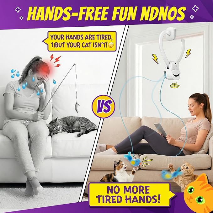 Interactive Cat Toys for Indoor Cats: Automatic Flying Bird Feather Wand Chase - Image 3
