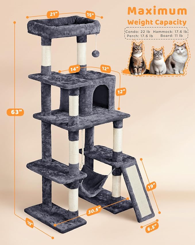 Yaheetech Large Multi-Level Cat Tree, 63 Inches Tall - Image 4