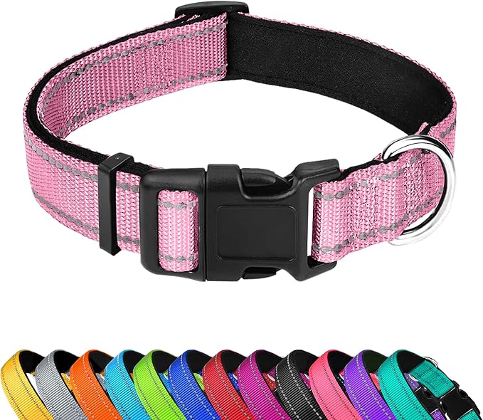 Reflective Dog Collar, Adjustable Soft Neoprene Padded Nylon Pet Collars by PWOD