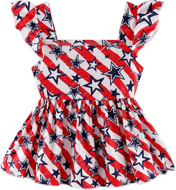 Toddler Baby Girls Summer Clothes Outfits Ruffled Sleeve Dinosaur Shirt Leopard - Image 2