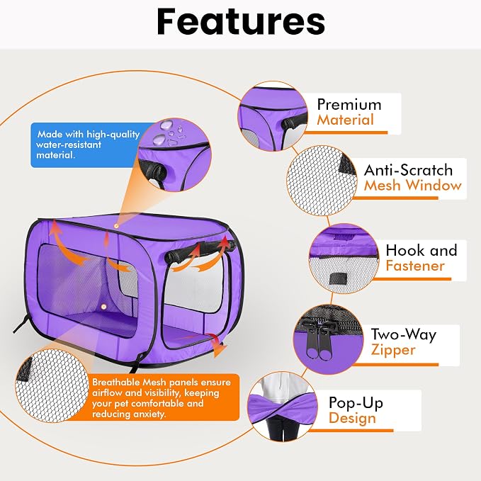 Beatrice Home Fashions Portable, Collapsible, Pop Up Kennel Travel Cat and Dog - Image 6