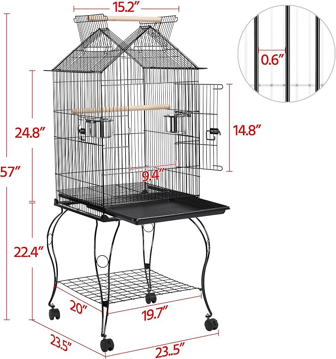Yaheetech 57-Inch Rolling Open Top Roof Bird Cage - Image 3