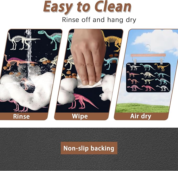 Dinosaur Skeleton Dog Cat Food Mat, Vintage Color Absorbent Pet Feeding Mat - Image 4