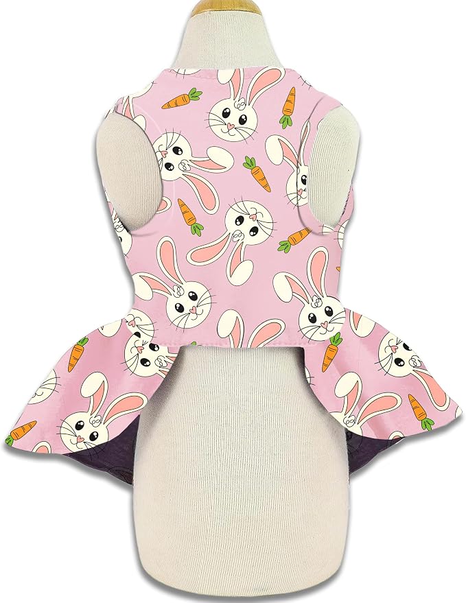 Easter Dog Dress with Bunny & Carrot Print, Festive Holiday Pink Spring Pet - Image 2