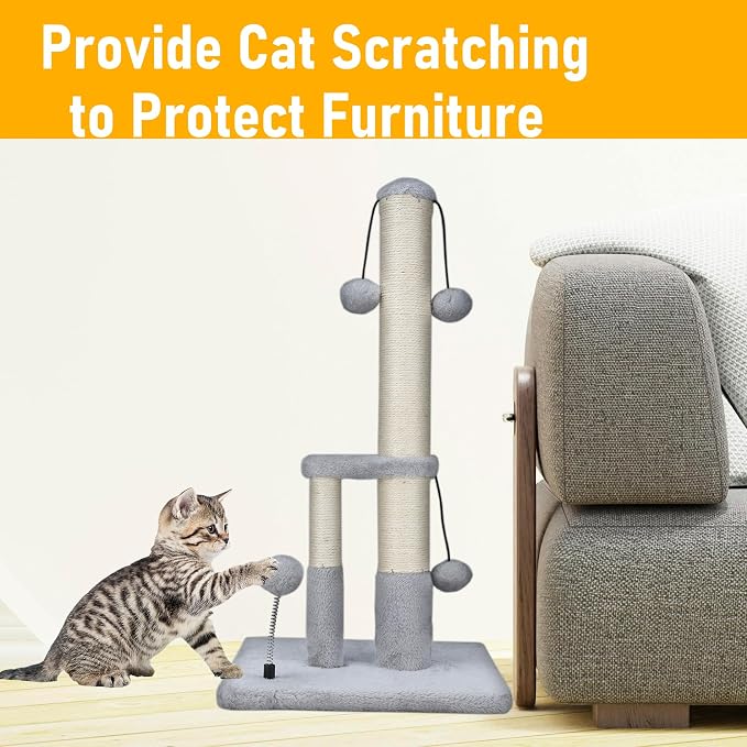 Dimaka Tall Cat Scratching Post, Double Lower Posts Extra Stable Cat Post Tree - Image 5