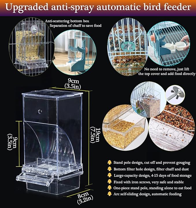 Kenond No Mess Bird Feeder Water Dispenser Set, Automatic Parrot Feeder Cage - Image 3