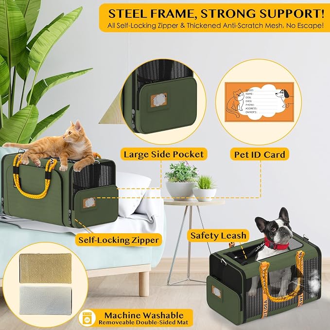 PAWZIDEA Expandable Pet Carrier w/ID Card, 18″×11″×11″ Small Dog Carrier TSA - Image 6