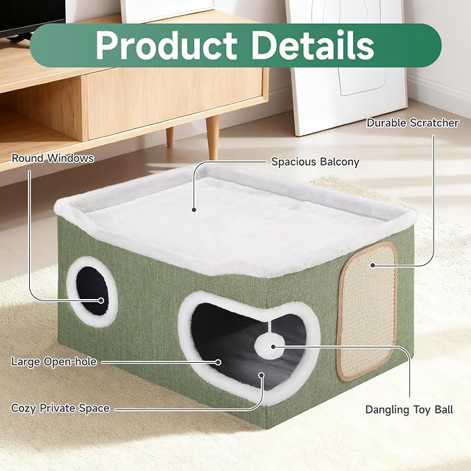 Cat Beds for Indoor Cats, Extra Wide Cat Cube House for Multi Cats, Foldable - Image 3