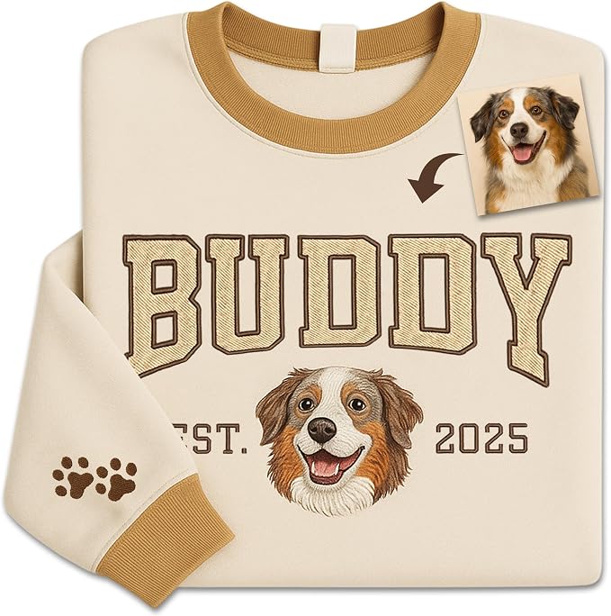 NAZENTI Personalized Dog Sweatshirt, Custom Photo Shirts, Dog Embroidered Shirt by Nazenti