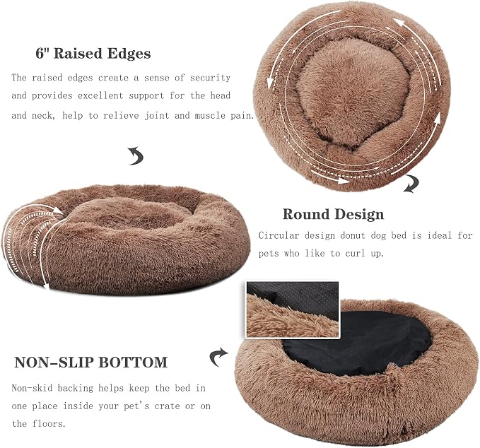 Calming Donut Dogs Beds for Small Dogs Washable, 19inch Fluffy Round Puppy Bed - Image 4