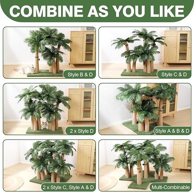 40'' Tall Cat Scratching Post Cat Tree, 3 Curved Design Palm Tree Cat - Image 6