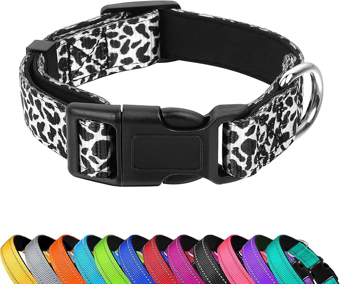 Reflective Dog Collar, Adjustable Soft Neoprene Padded Nylon Pet Collars by PWOD