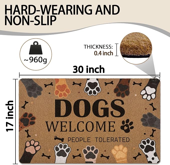 Dogs Welcome People Tolerated Door Mat, Cute Dog Paws Print Artificial Coir - Image 3
