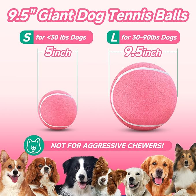 HETOO Large Dog Tennis Balls: 9.5 inch Pink Dog Toys- Giant Big Outdoor Dog - Image 4