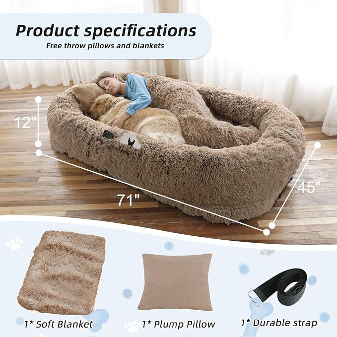 Human Dog Bed, Large Dog Beds for Humans Size Fits You and Pets, Washable Faux - Image 5