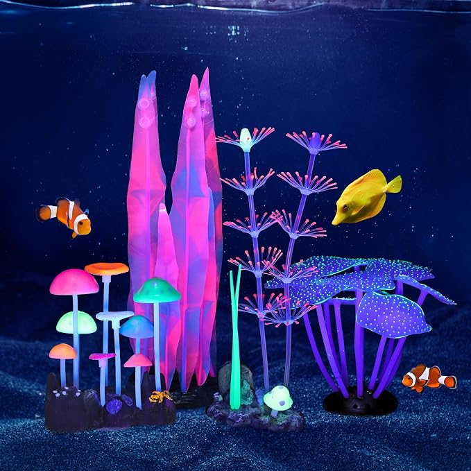 Lpraer 4 Pack Glow Aquarium Decorations Branch Coral Reef Mushroom Seaweed by Lpraer
