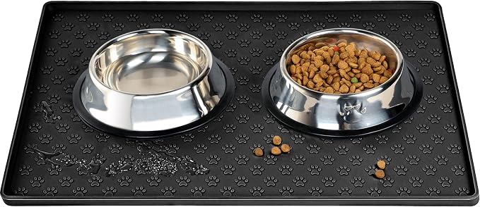 Dog Cat Pet Food Mat for Floor Dog Feeding Bowl Mat for Food and Water Raised by XGUNION