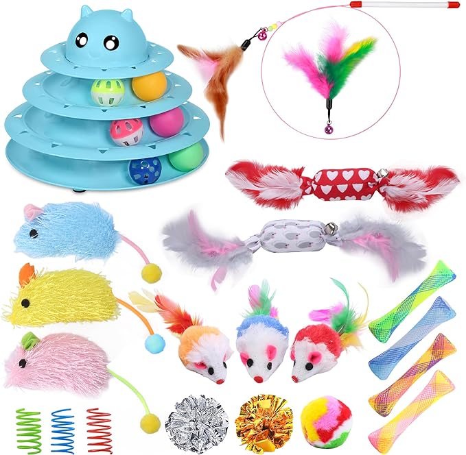 UPSKY 24 PCS Cat Toys, 3-Level Turntable Kitten Toys Set, Interactive Cat by UPSKY