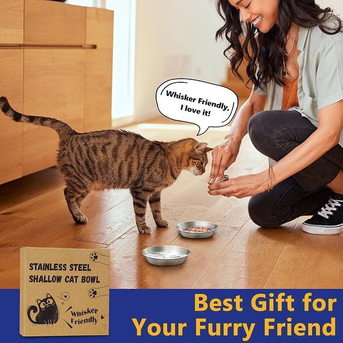 2-Pack Stainless Steel Cat Food Bowls, Shallow Whisker-Friendly Non-Slip - Image 7
