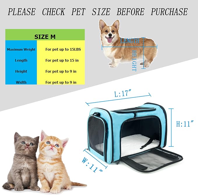 Soft Sided Carrier for Small Medium Cats Dogs, TSA Airline Approved Collapsible - Image 4