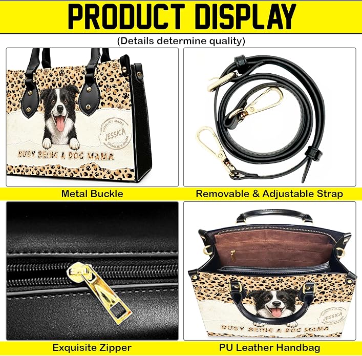 Personalized Pet Mom Leather Handbag – Custom Name Dog Cat Photo Purse - Image 4