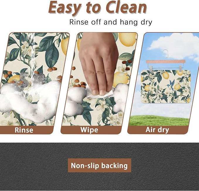 Hummingbird Dog Food Mat for Floors, Vintage Lemon Absorbent Quick-Dry Pet - Image 4