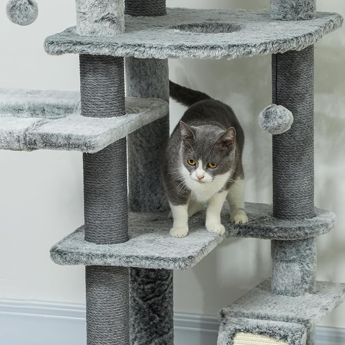 PawHut Floor to Ceiling Cat Tree, Scratching Posts & Ramp - Image 9