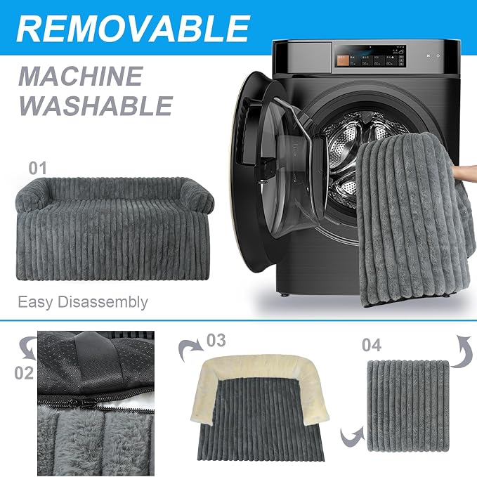 Wn's Day Luxurious Dog Couch Bed, Washable Calming Dog Couch Cover, Removable - Image 4