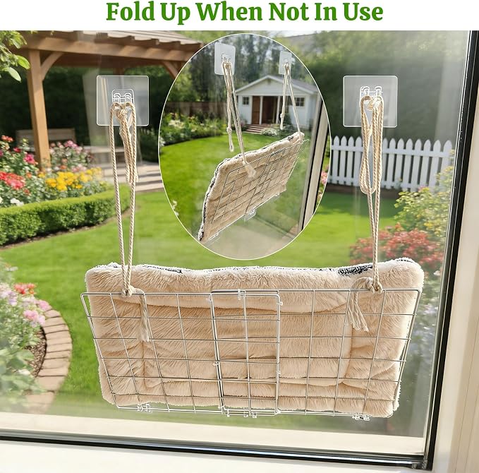 Cat Window Perch with Adhesive Hooks Foldable Cat Window Hammock - Image 5