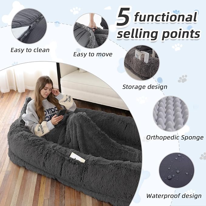 Human Dog Bed, Washable Faux Fur Pet Bed - Image 3