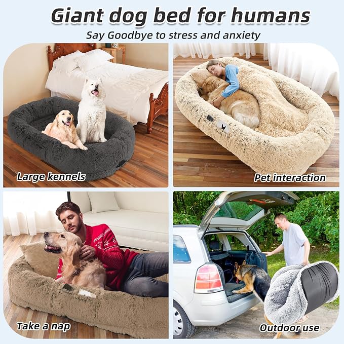 Human Dog Bed, Washable Faux Fur Pet Bed - Image 6