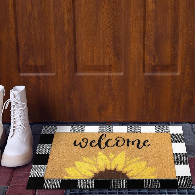 Tinideya 2 Pcs Summer Door Mat Sunflower Welcome Non Slip Coir Mats Floral - Image 5