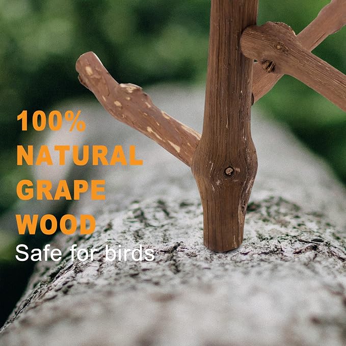 Bird Perch Stand Toy, Natural Grapevine Wood Parrot Perch Bird Cage Branch - Image 3