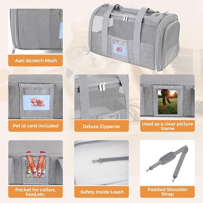 Cat Carrier Soft for Pets Up to 25 Lbs, Cat Travel Bag - Image 6