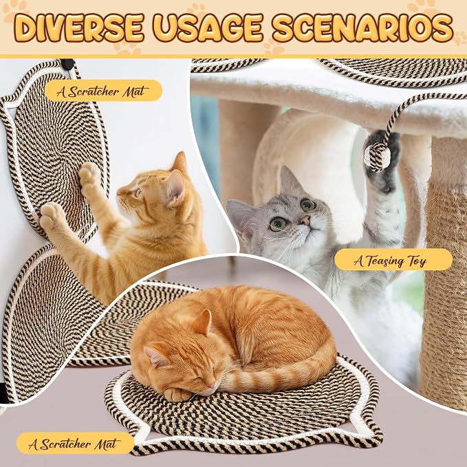 25.6 Inch Large Scratching Mat for Indoor Cats Natural Cotton Rope Flat - Image 4