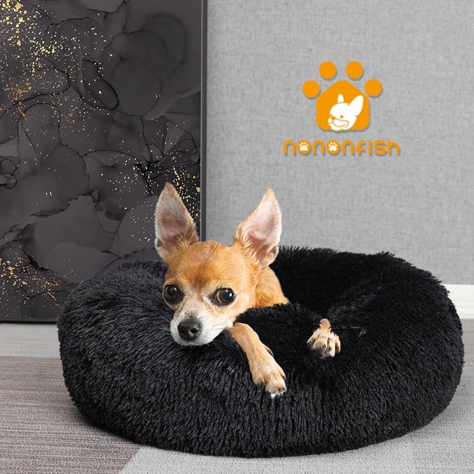 nononfish Puppy Beds for Small Dogs Washable 19" Black Calming and Anxiety Pet - Image 2